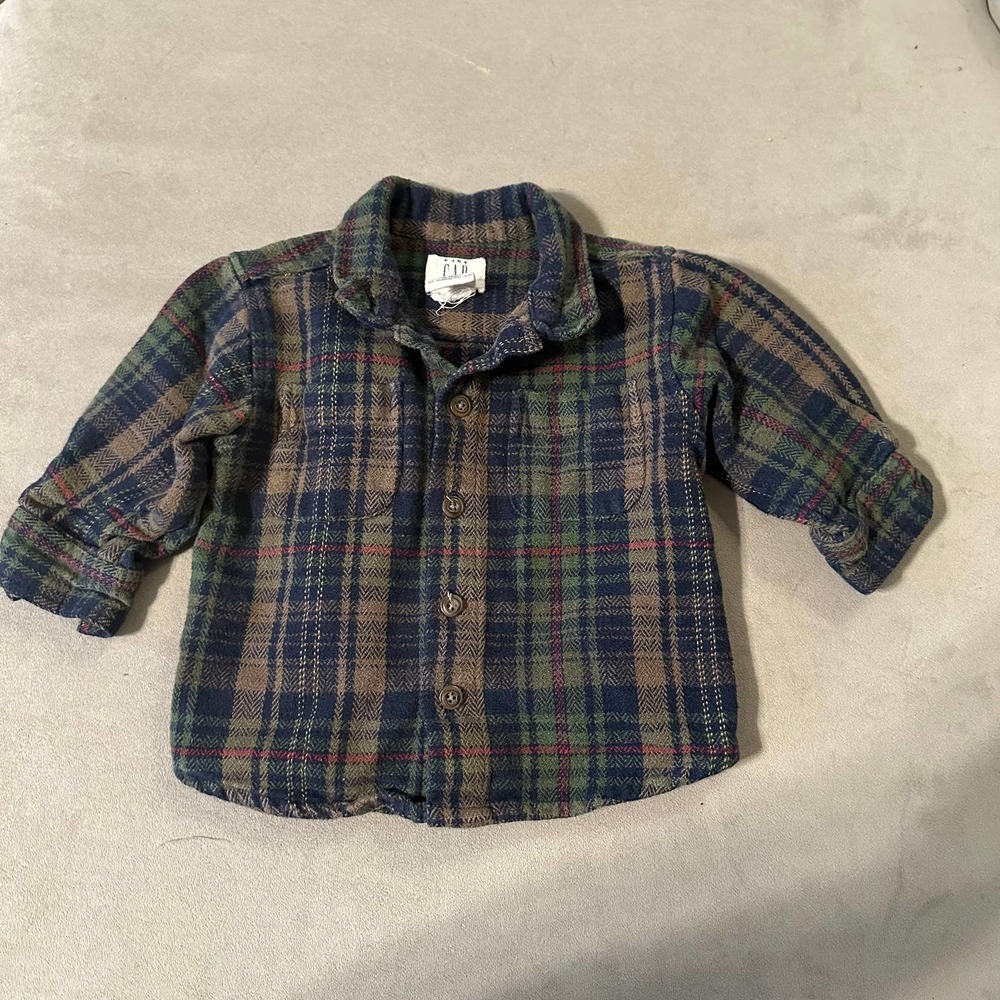 GAP Shacket Plaid Button Down Size 6-12 Months - Picture 1 of 3